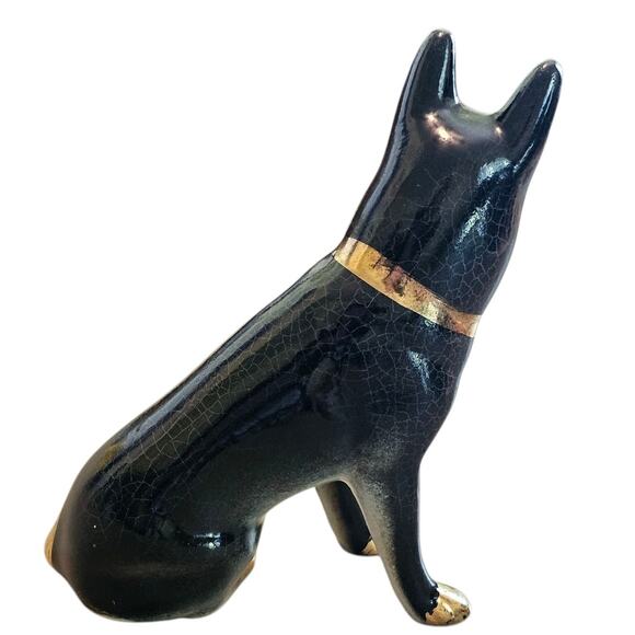 Vintage German Shepherd Figurine – 6" – Green, Brown & Gold Accents - Picture 4 of 8
